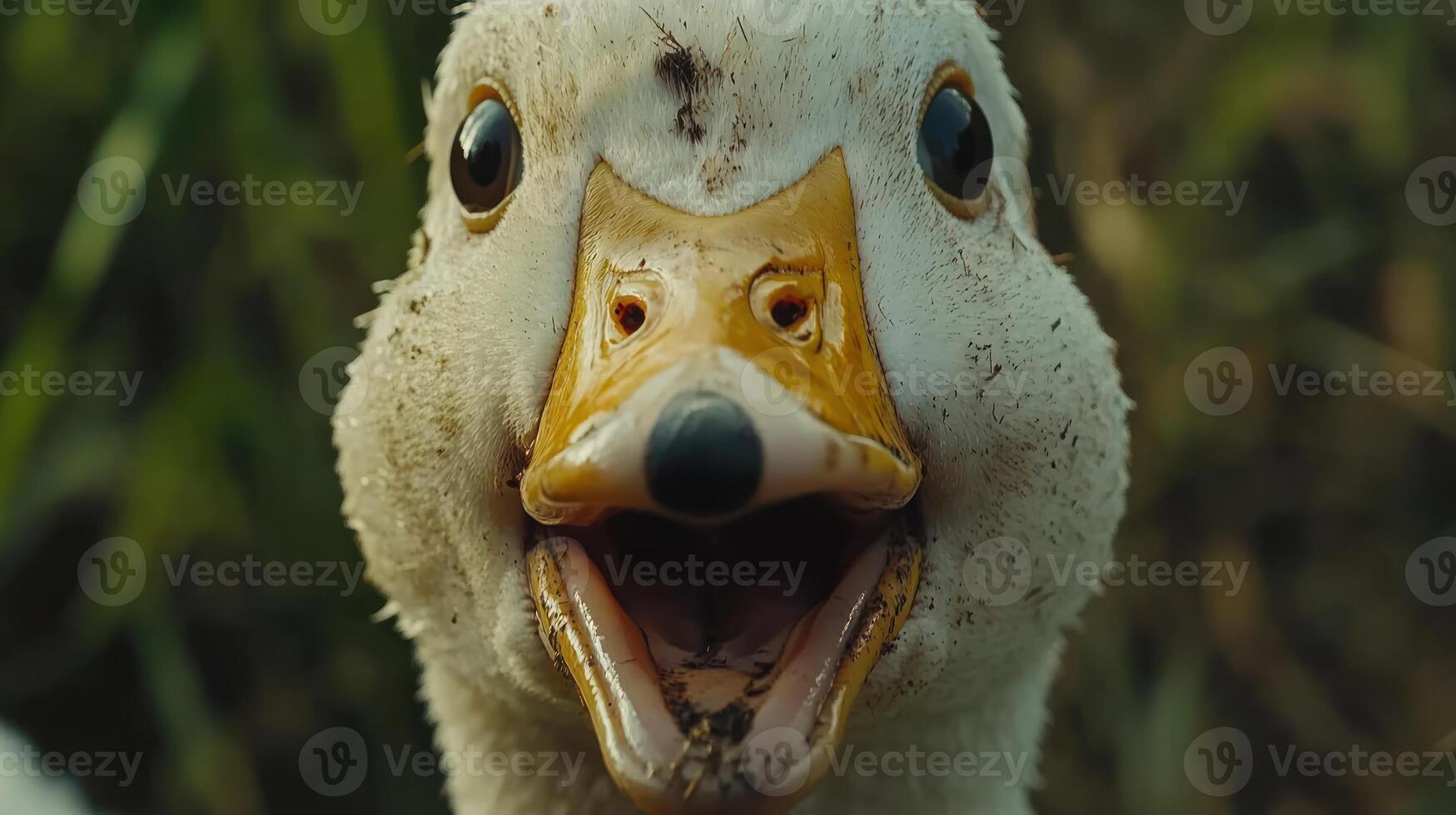 A close up of a duck with its mouth open photo