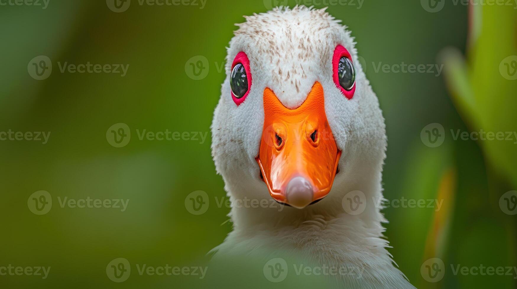 A close up of a duck with orange eyes photo
