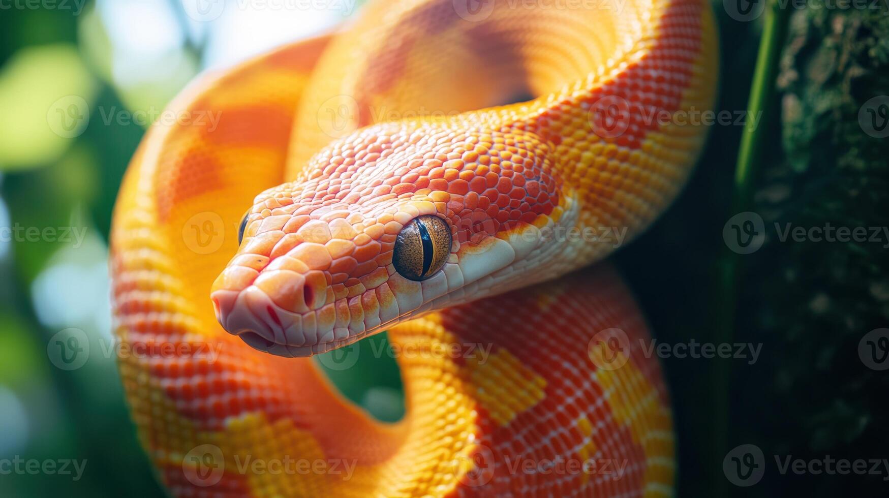 A close up of a snake with its head turned to the side photo