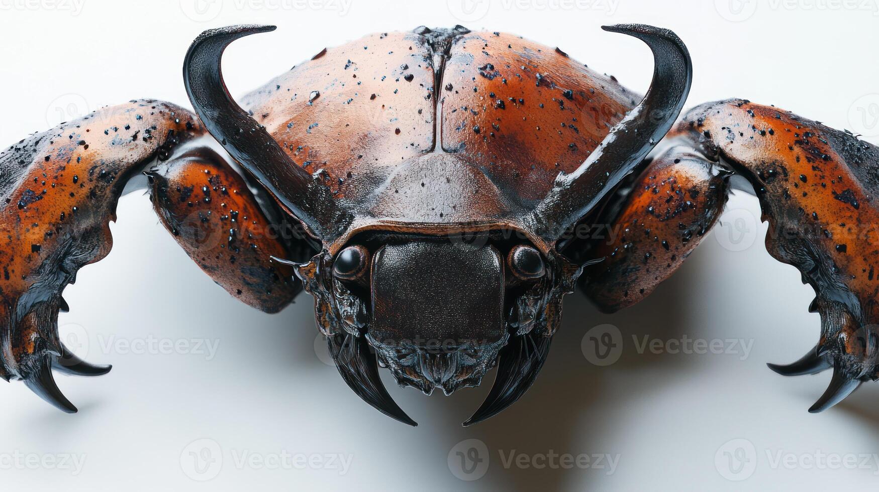 A large beetle with large claws on its back photo