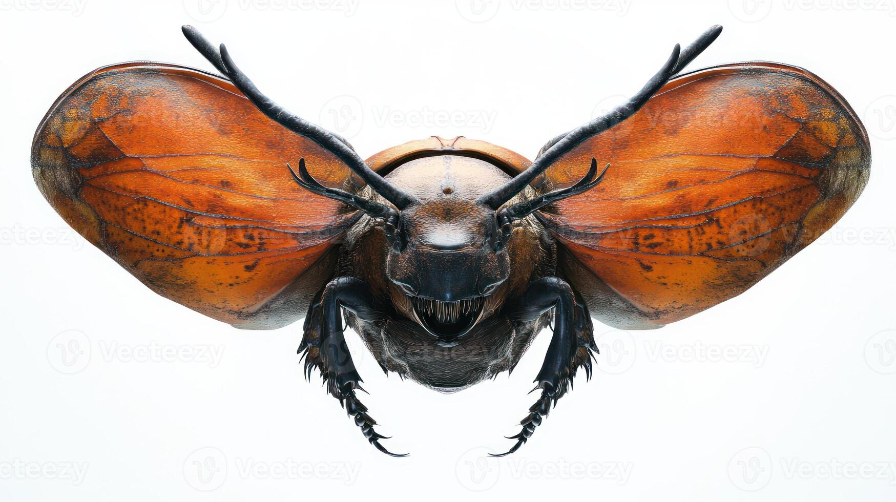 A beetle with large wings and large horns photo