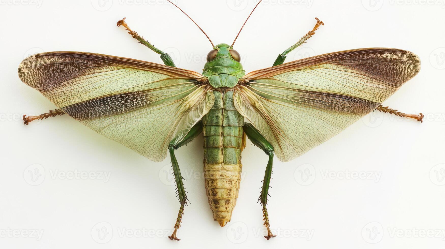A green and brown insect with long wings photo