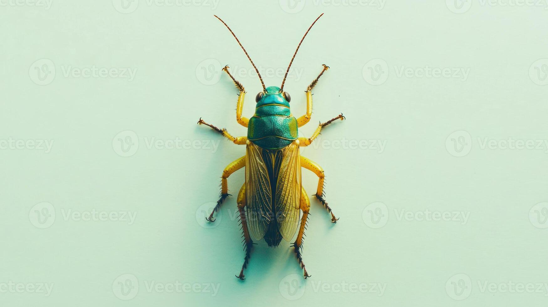 A green and yellow bug on a white background photo