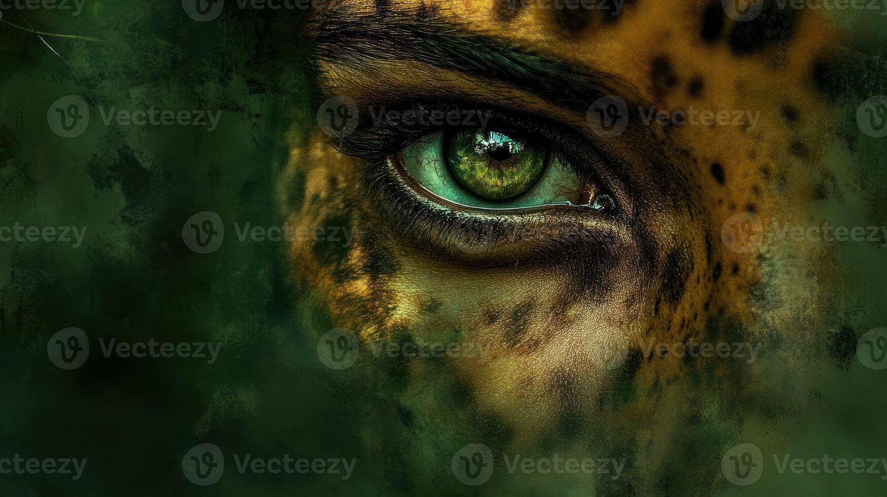 A close up of a leopard's eye with green eyes photo