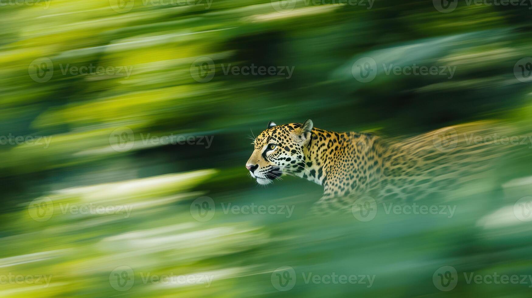 A jaguar is walking through the jungle photo