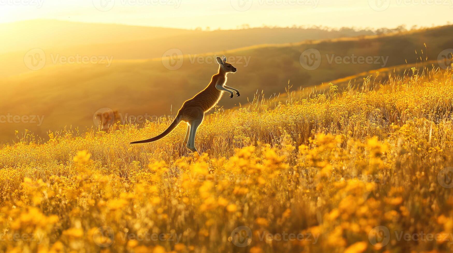 A kangaroo is standing in the middle of a field photo