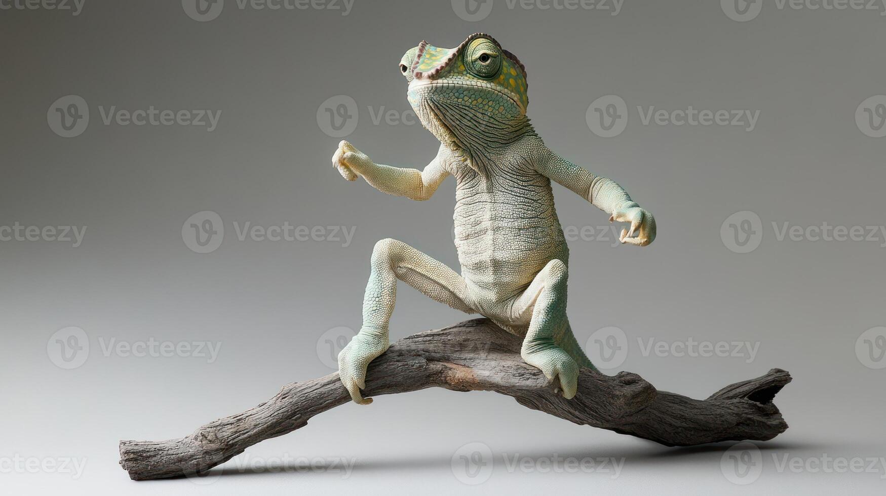 A lizard sitting on a branch with its legs spread out photo