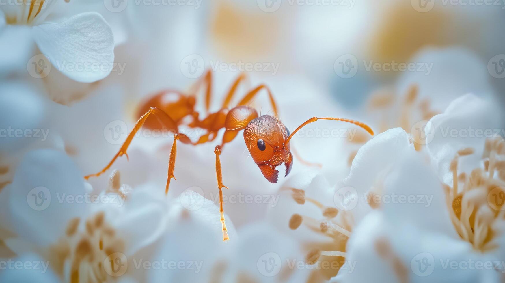 An ant is standing in a flower photo