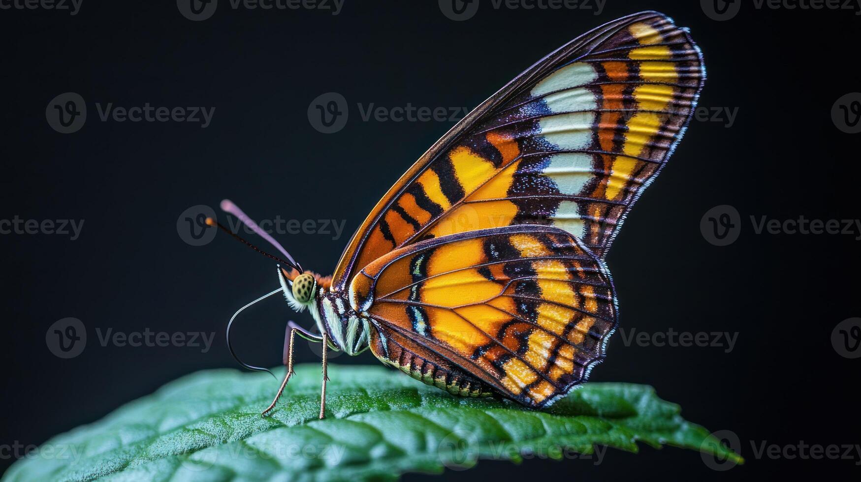 A butterfly with orange and black stripes on its wings photo