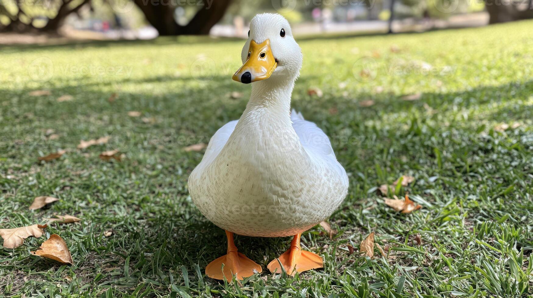 A duck standing in the grass photo