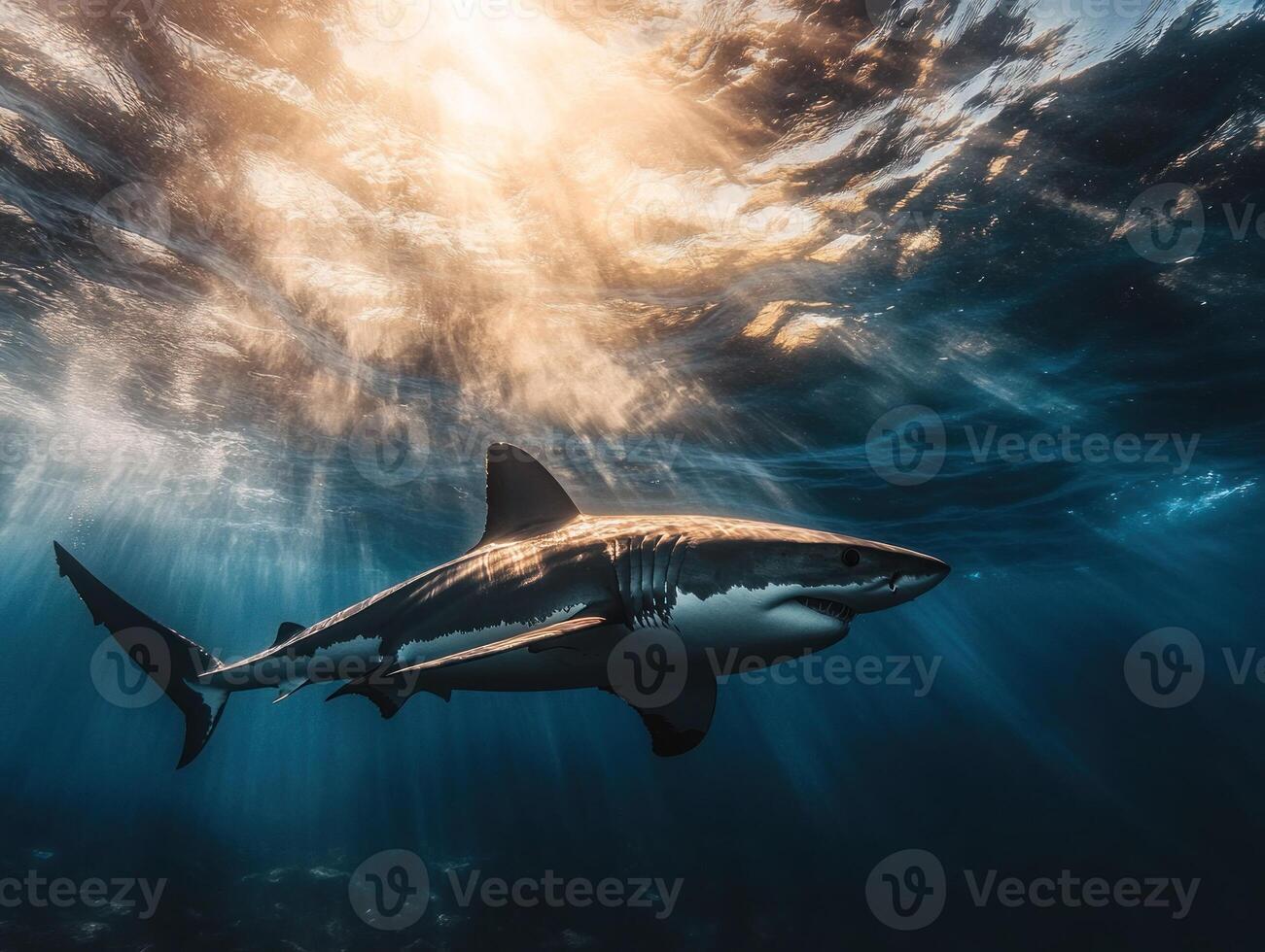 Great white shark in the ocean photo
