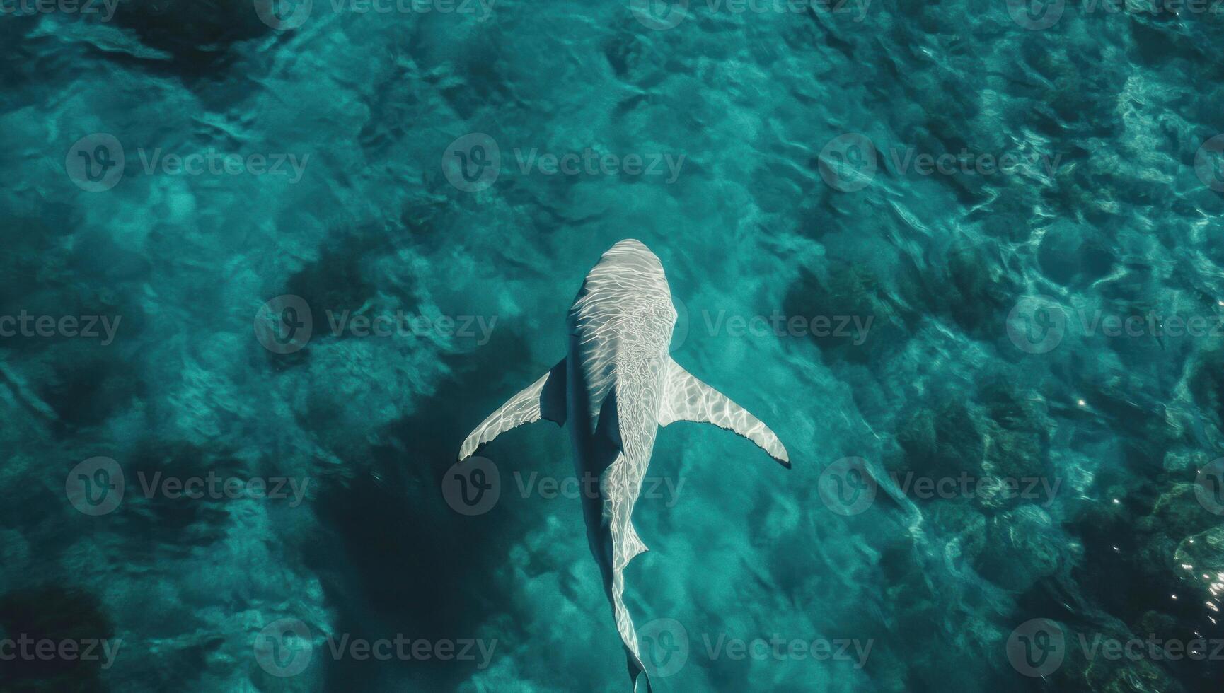 Top view of a shark swimming in the ocean photo