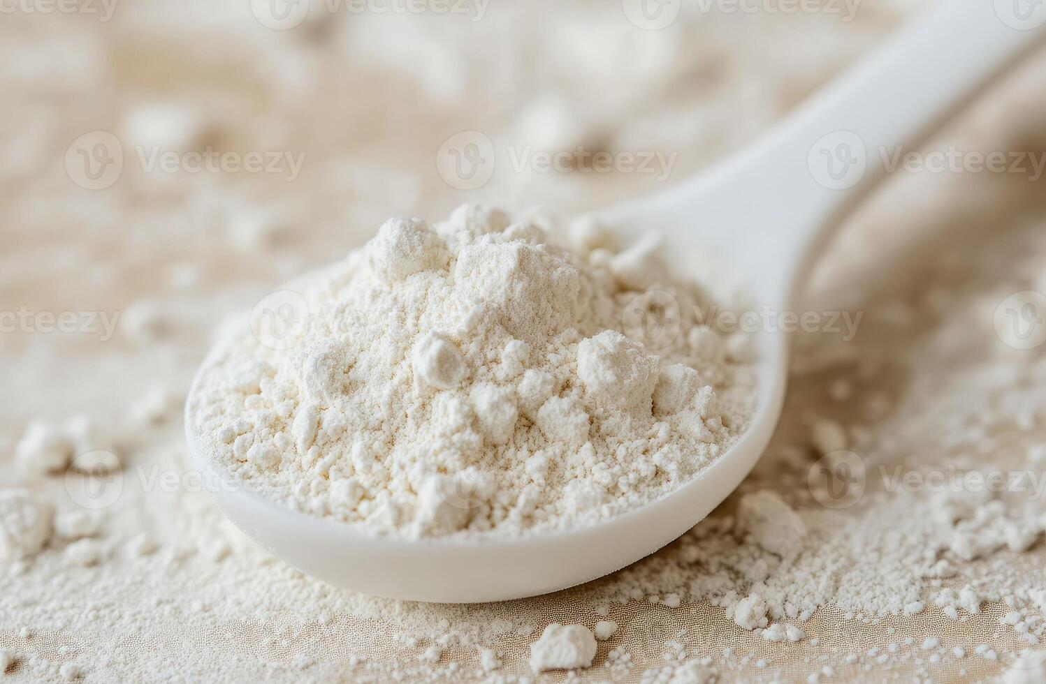 White flour mound in a white spoon photo