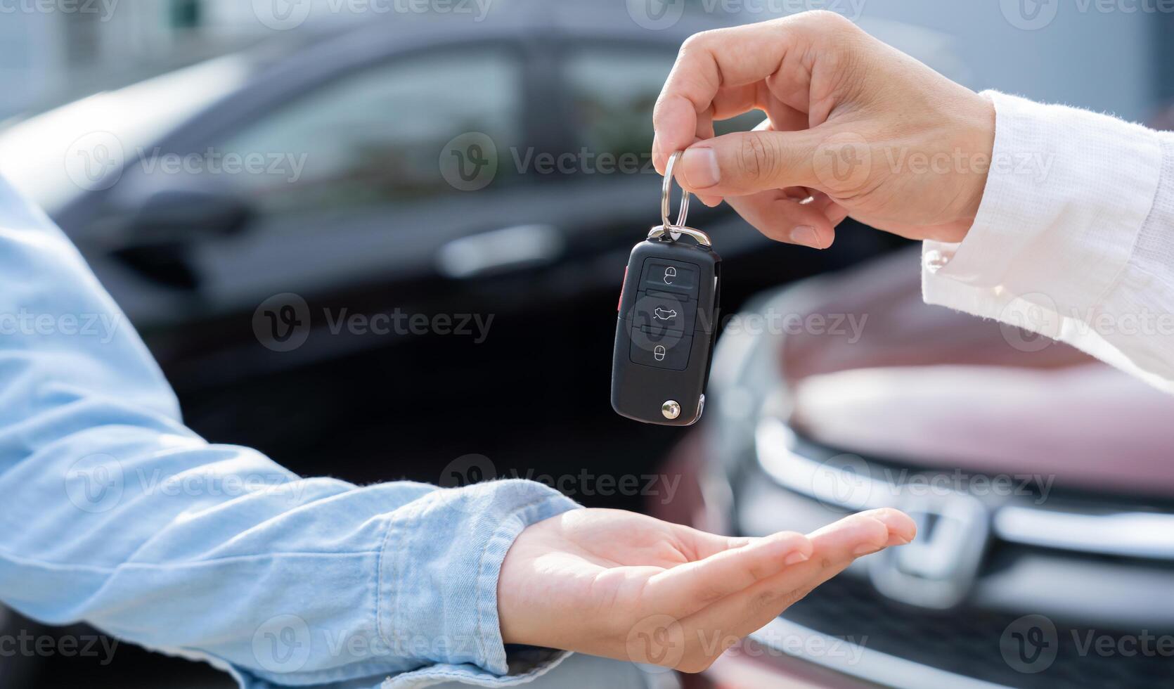 lease, rental car, sell, buy. Dealership manager send car keys to the new owner. Sales, loan credit financial, rent vehicle, insurance, renting, Seller, installment photo