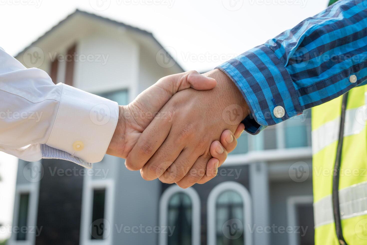 lease, rental and selling home. Dealership smile handshake to the new homeowner. rent house, Sales, loan credit financial, insurance, Seller, dealer, installment photo