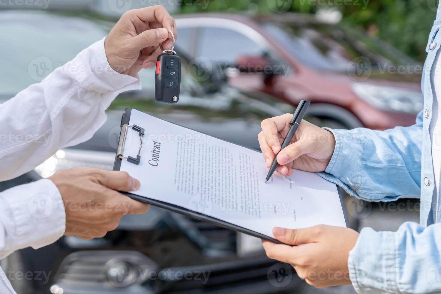 lease rental car sell, buy. Dealership manager send car keys to the new owner. Sales, loan credit financial, rent vehicle, insurance, renting, Seller, dealer, installment, car care business photo