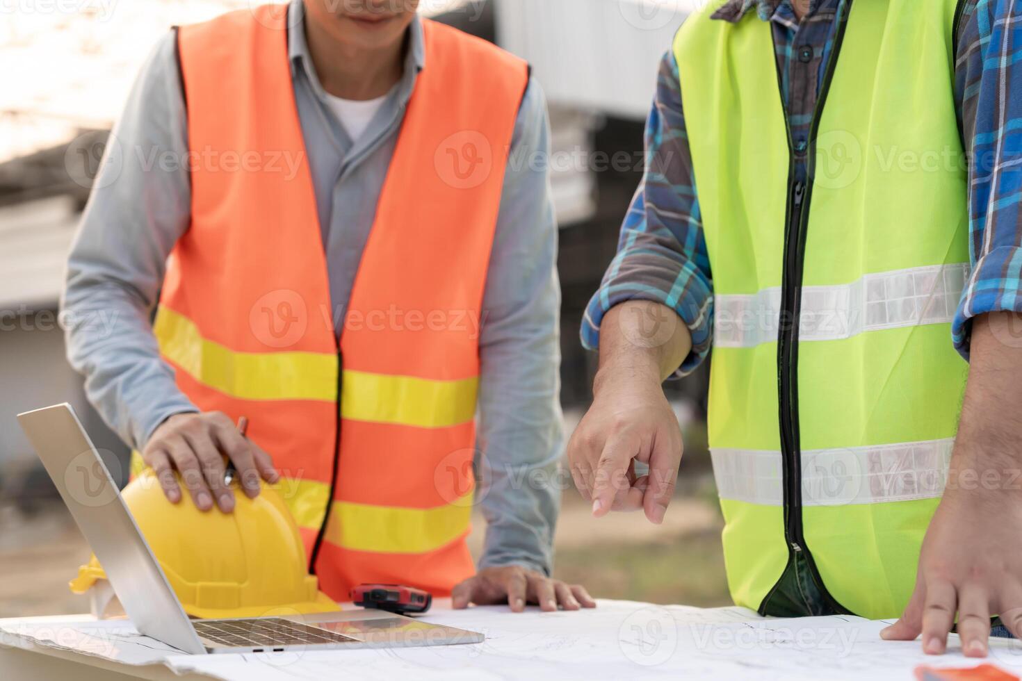 engineer and owner project is inspect construction and quality assurance new house. Engineers or architects or contactor work to build the house before handing it over to the homeowner photo