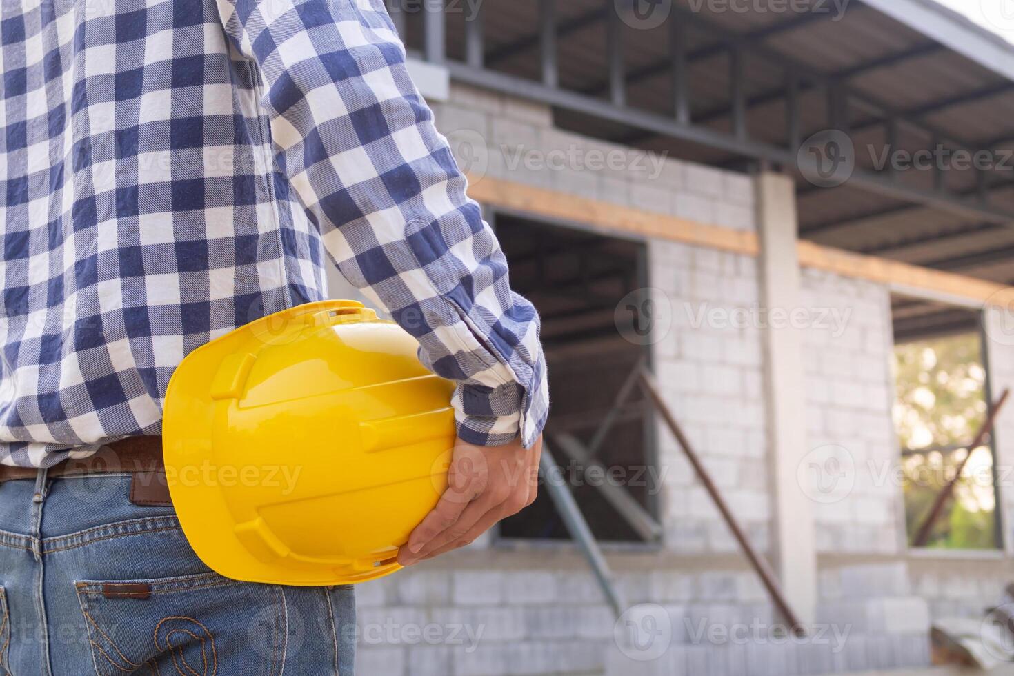 engineer hold helmet safety. industrial plant. Contractor and inspector inspection construction during project.civil Forman check quality assurance Utility fore man daily check photo