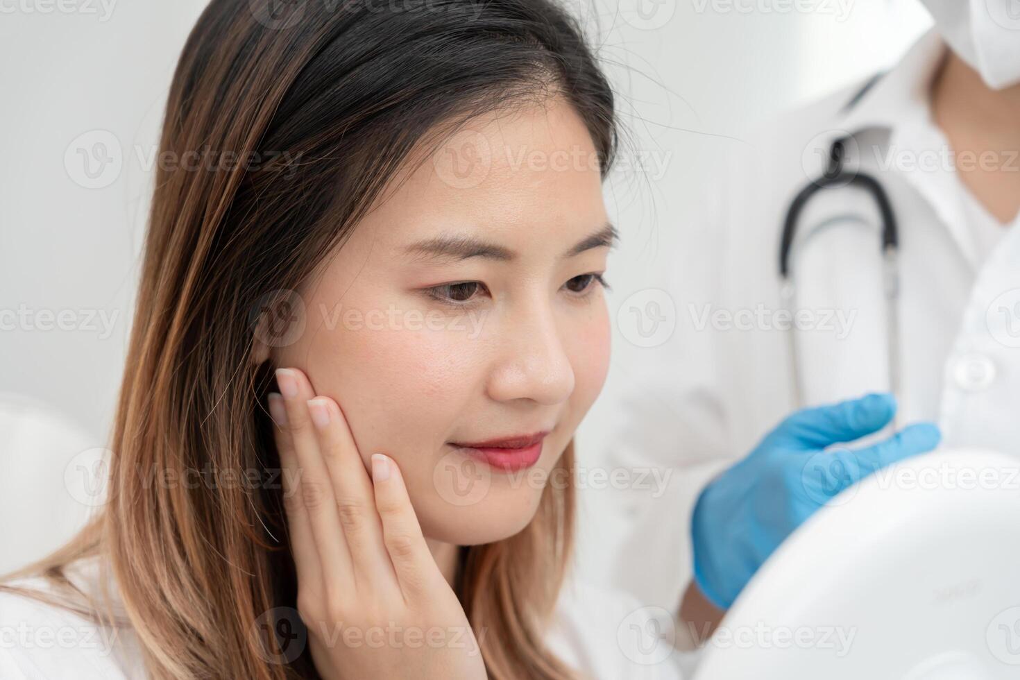 beauty asian woman after surgery, Cosmetic surgery, skin whitening injection, filler injection, Skin reface, beautiful Asian girls receive beauty treatments at beauty clinic photo