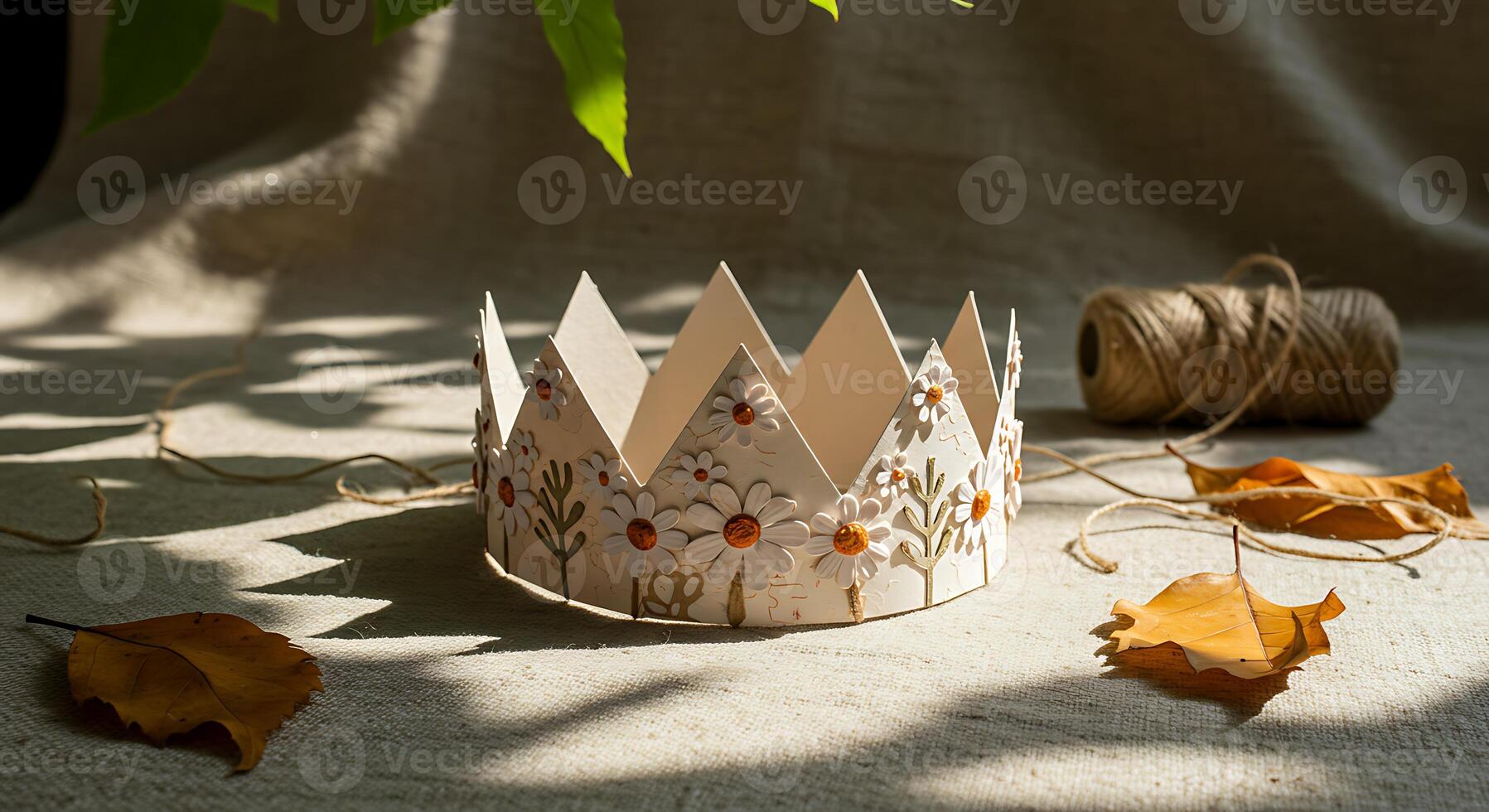 Crafted Paper Crown with Daisy Decorations and Natural Light Setting photo
