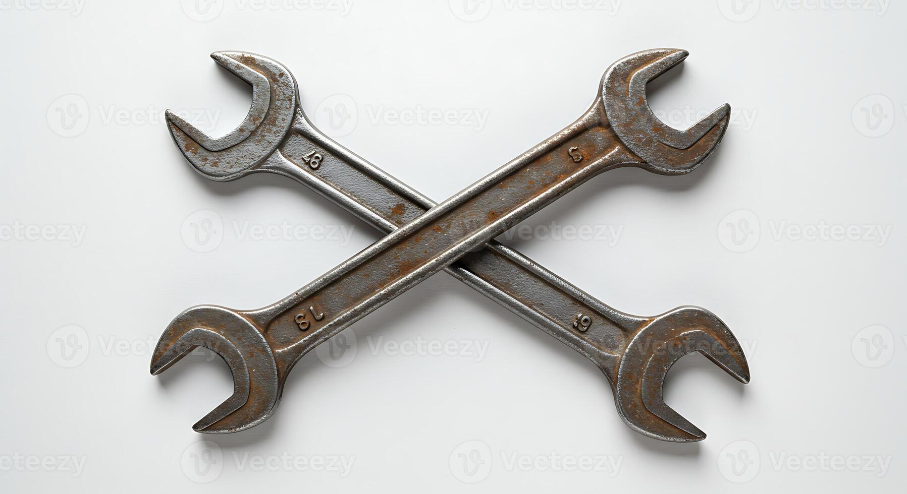 Two Wrenches Crossing on White Surface for Tools or Repair Concepts photo