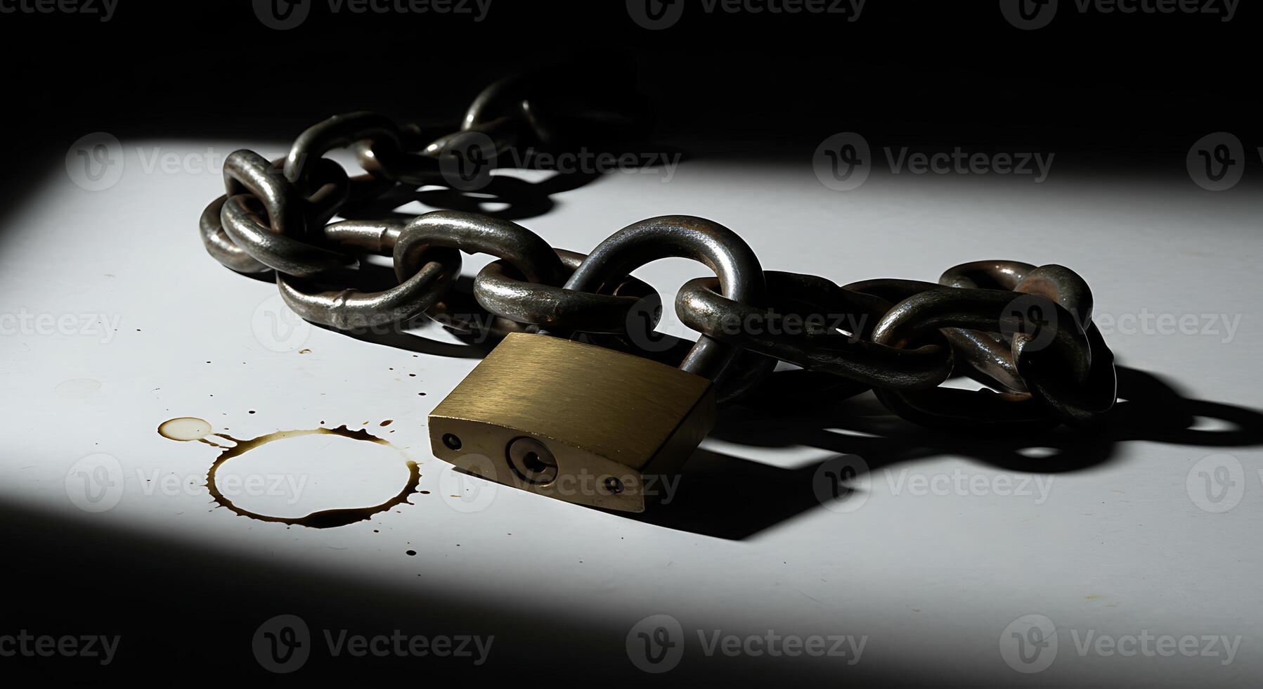 Padlock with Chain on Surface Security Concept photo