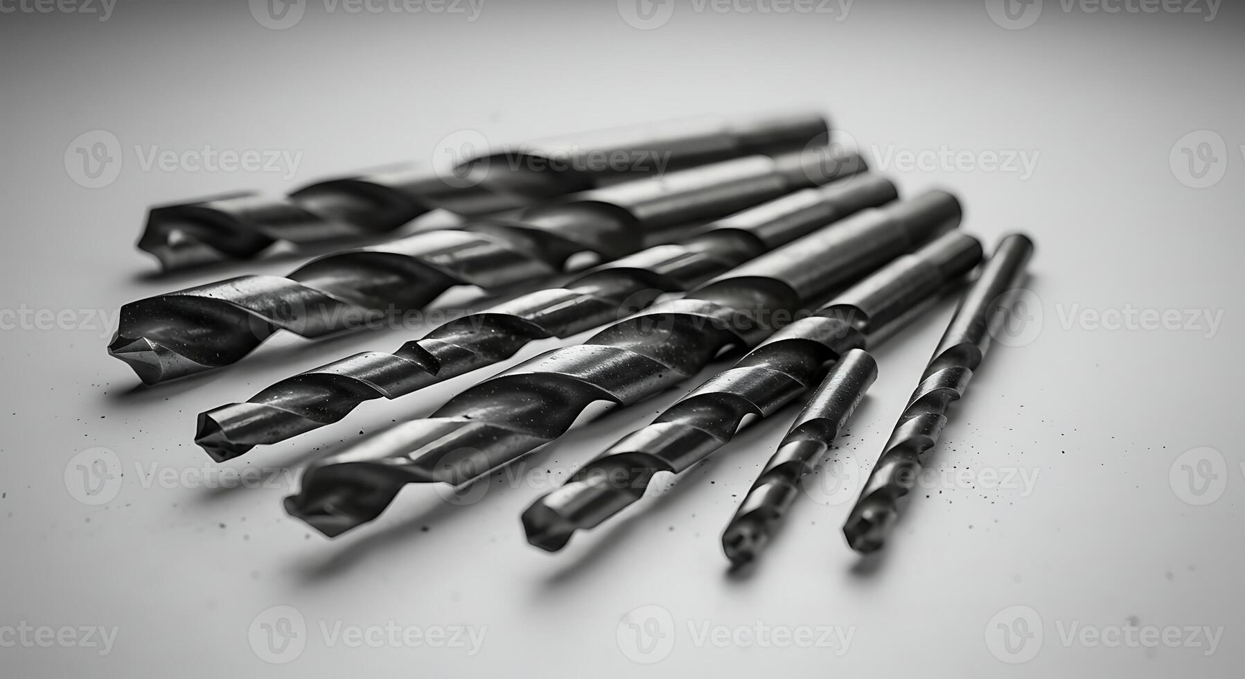 Drill Bits Arranged by Size on a White Surface photo