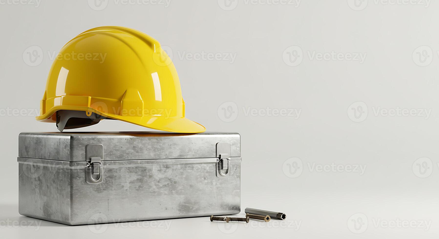 Safety Helmet Resting on Toolbox with Small Metal Parts photo