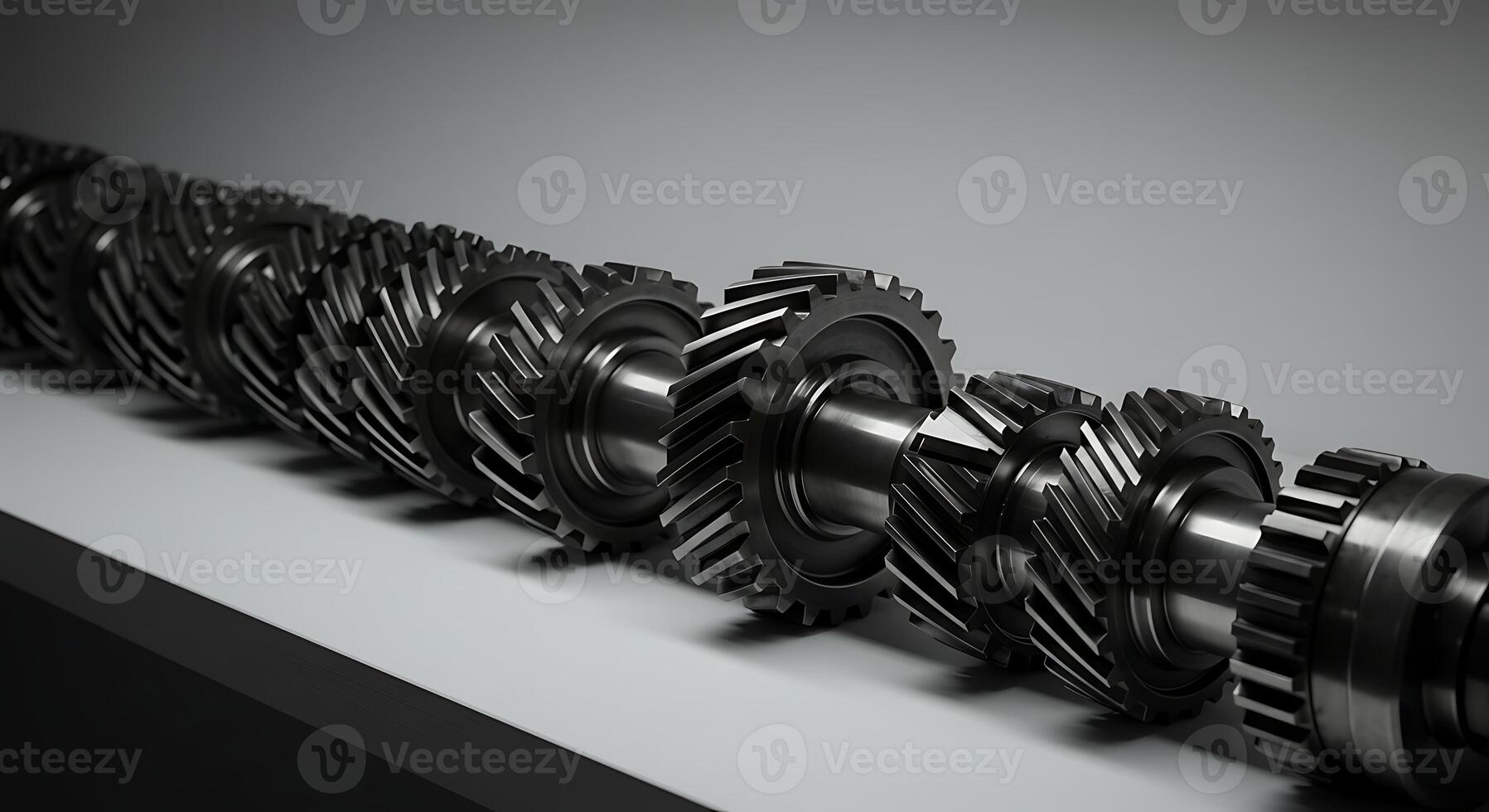 Aligned Metal Gears on Shaft with Gray Background photo