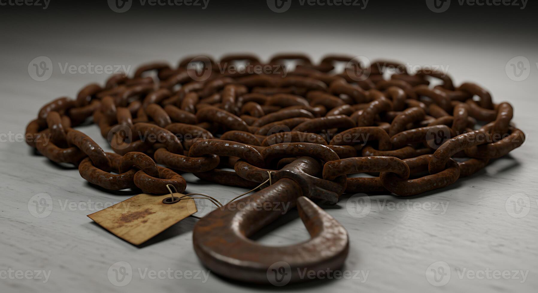 Rusty Chain and Hook with Aged Tag Still Life photo