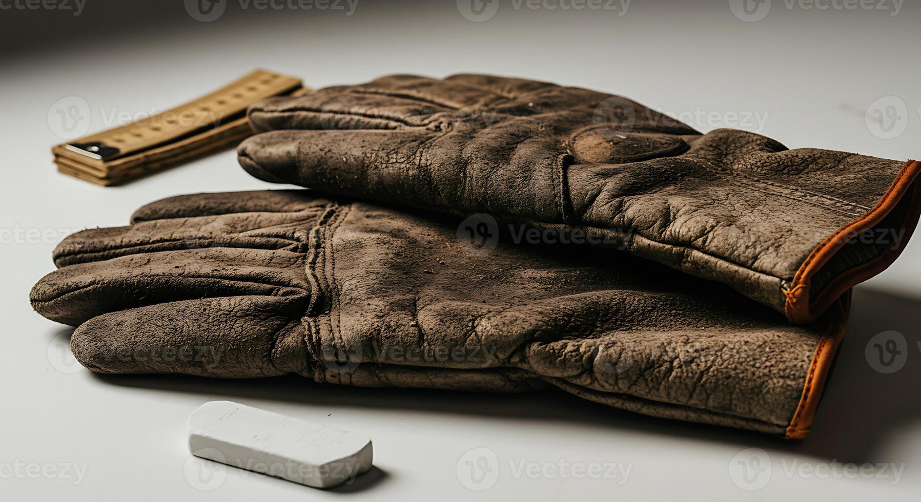 Work Gloves Still Life with Ruler and Chalk photo