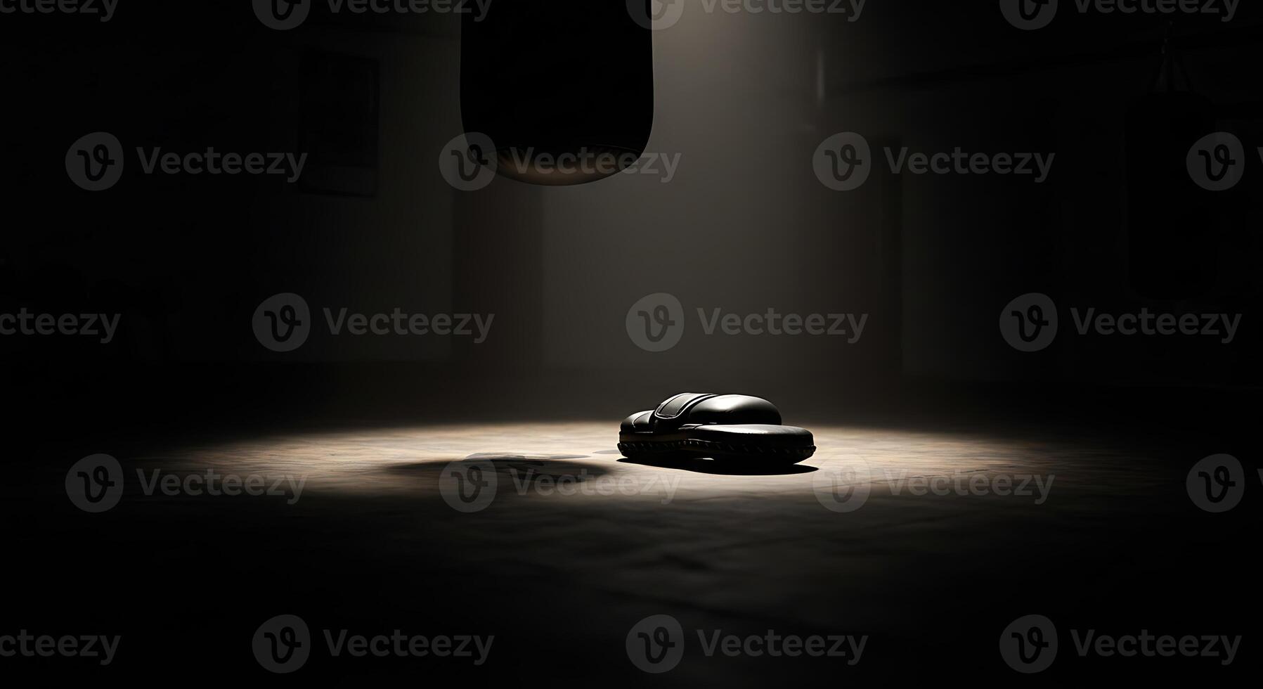 Boxing Focus Mitts on Gym Floor Under Spotlight photo