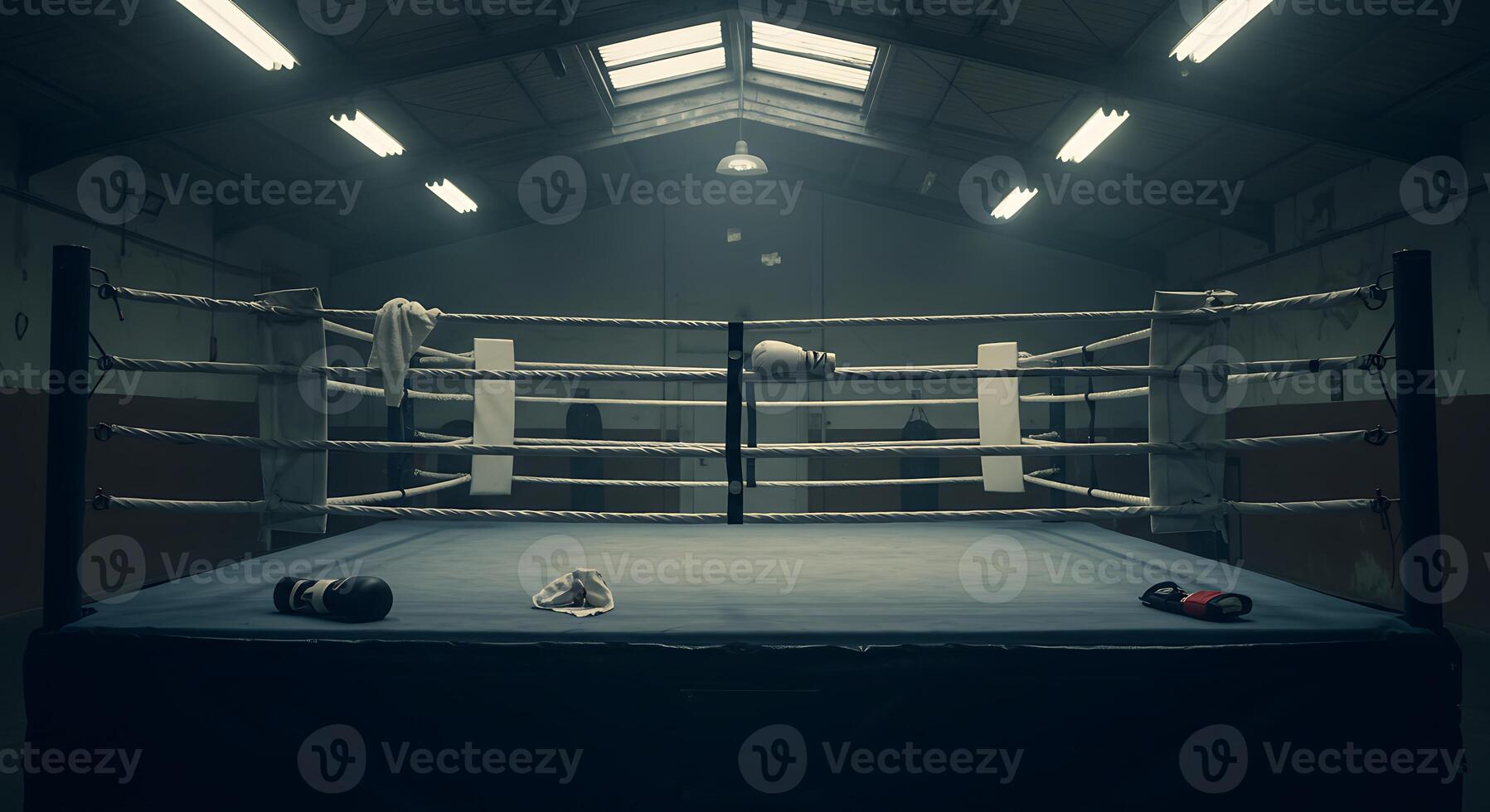Boxing Ring Interior with Gloves and Training Equipment photo
