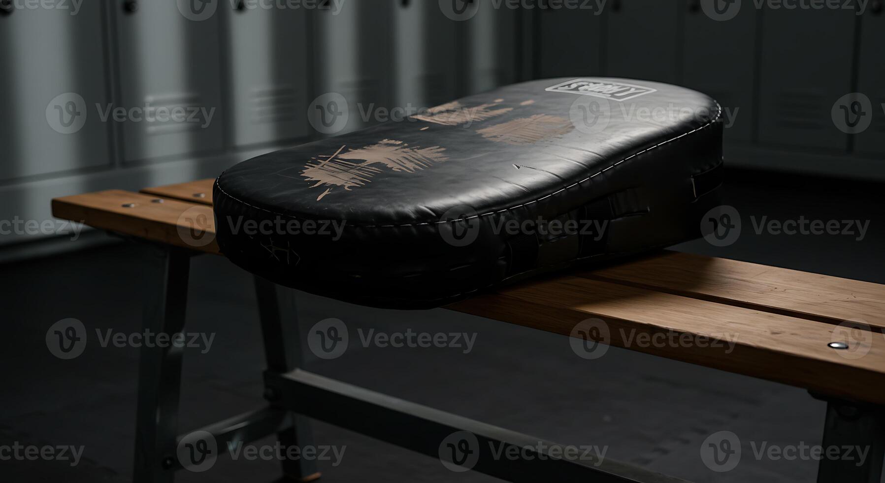 Training Kick Pad Resting on Bench in Locker Room photo