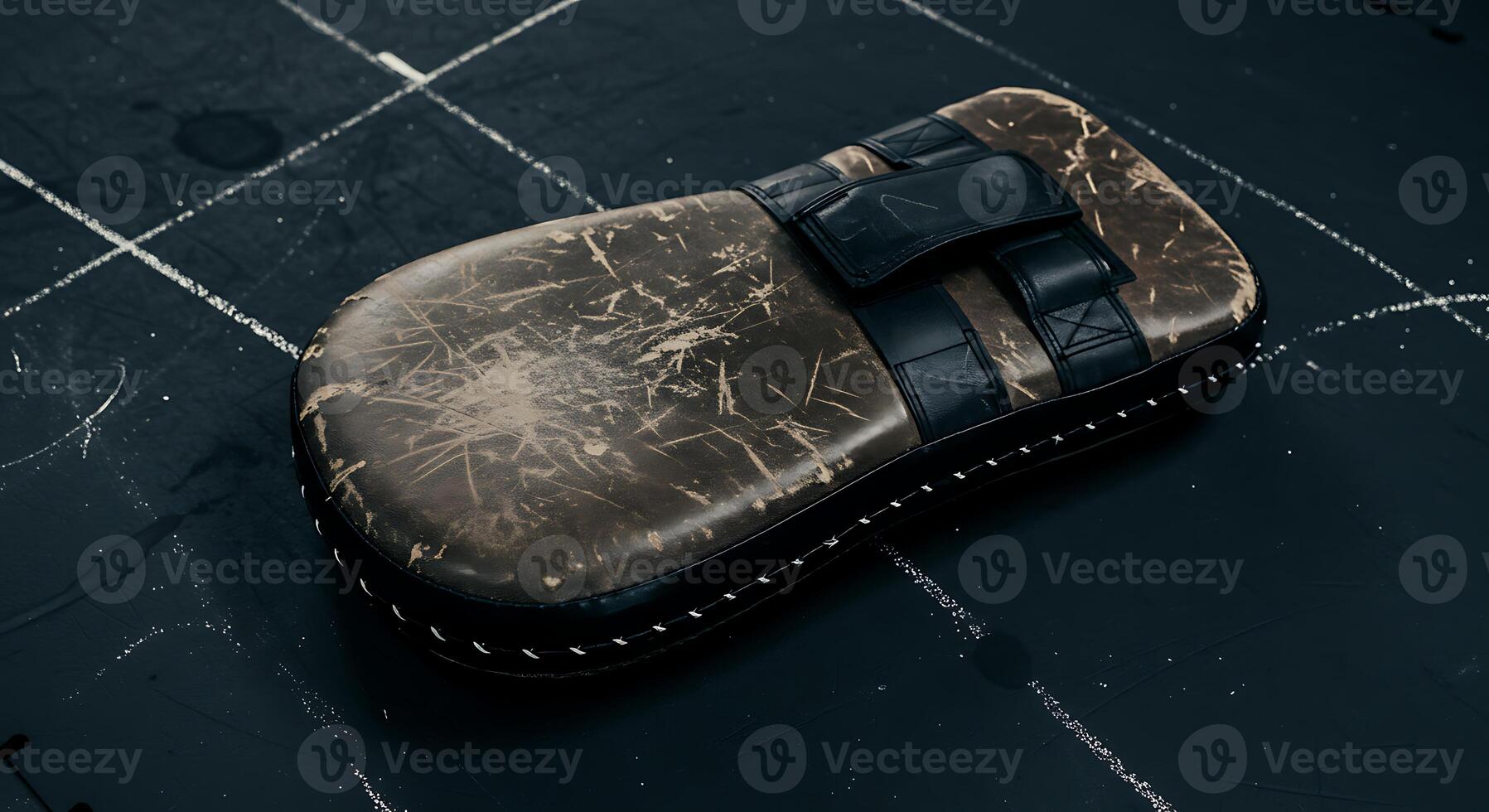 Closeup of a Boxing Pad on a Dark Surface with Chalk Marks photo