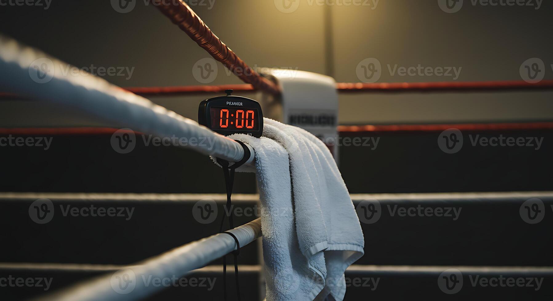 Timer and Towel in Boxing Ring Before Match photo