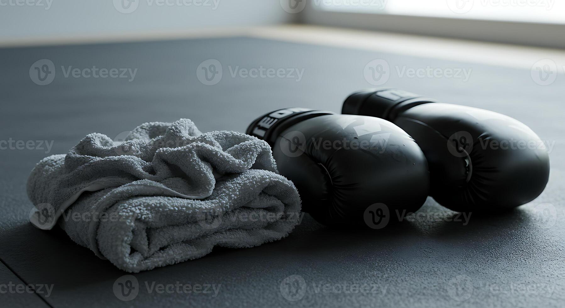 Boxing Gloves and Towel Resting on Mat After Training photo