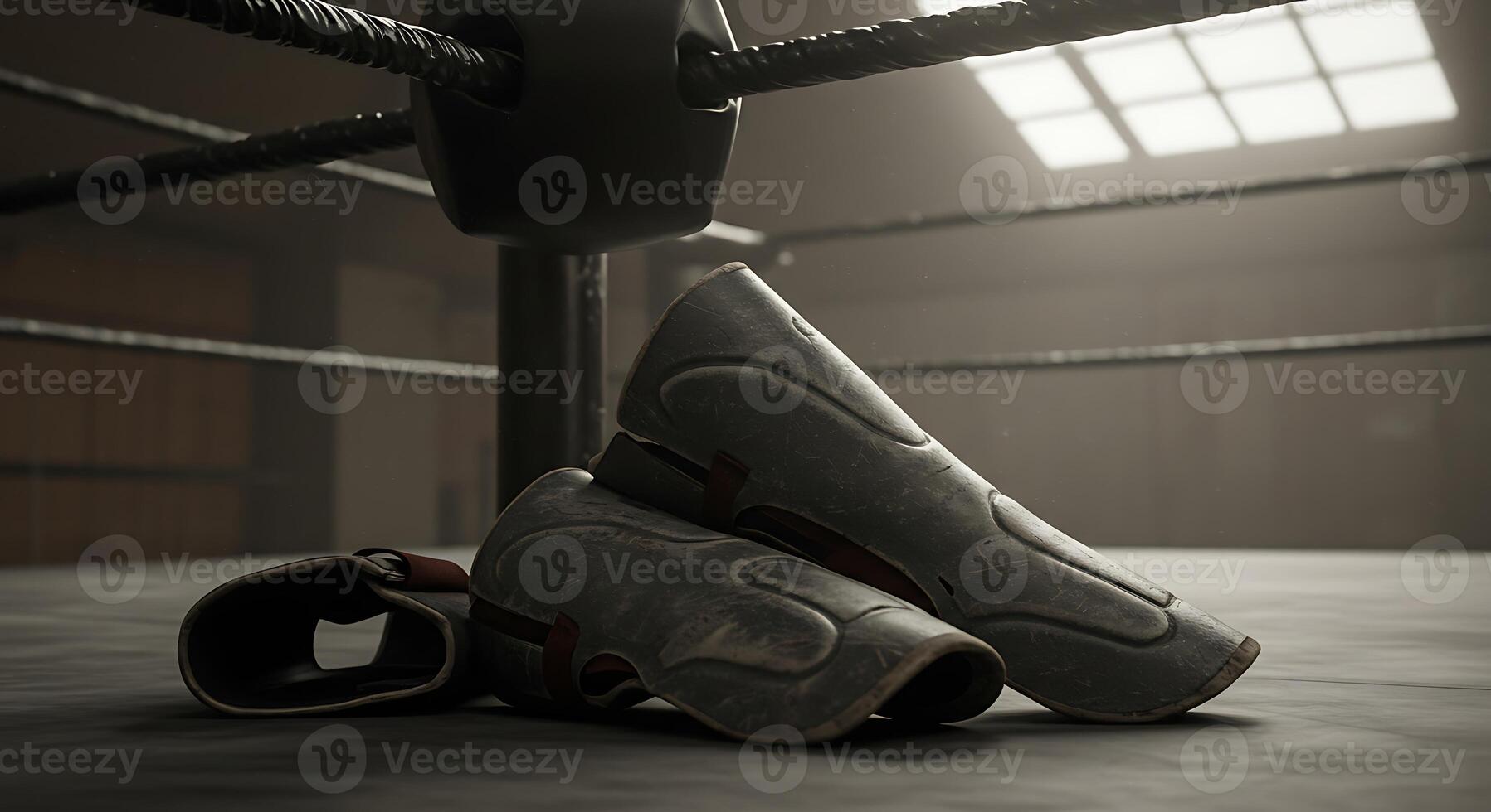 Boxing Equipment Resting in Gym Boxing Ring Ready for Use photo