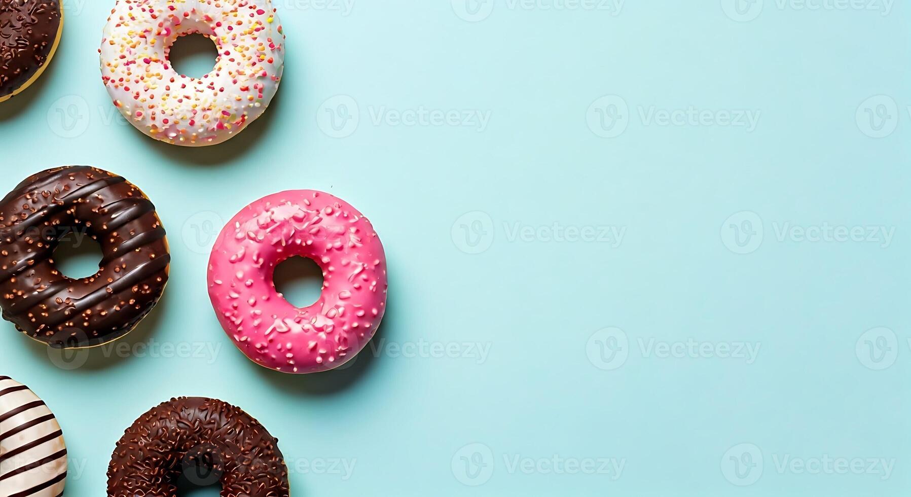 A group of donuts on a blue background photo