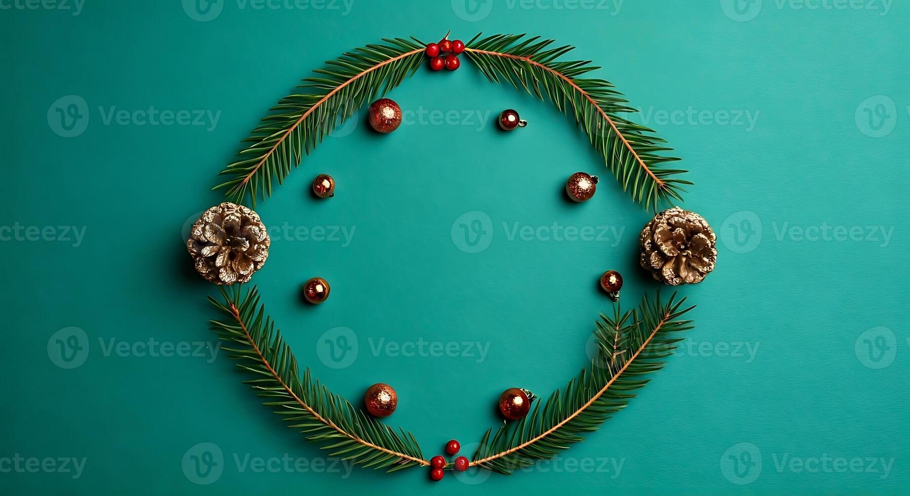 Christmas wreath on turquoise background photo