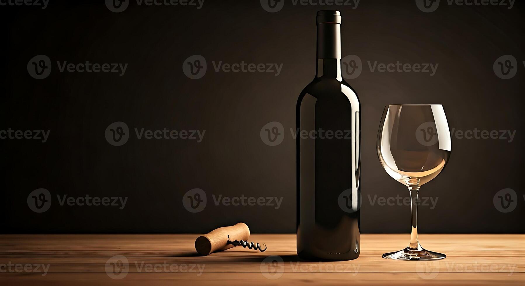 A wine bottle and glass on a table photo