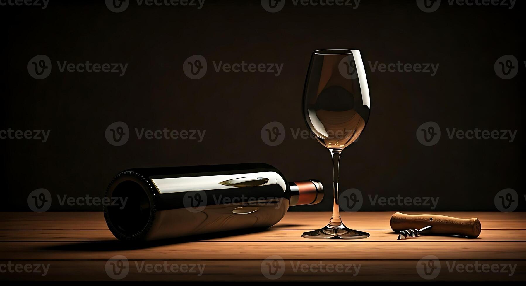 A glass of wine and a bottle on a table photo