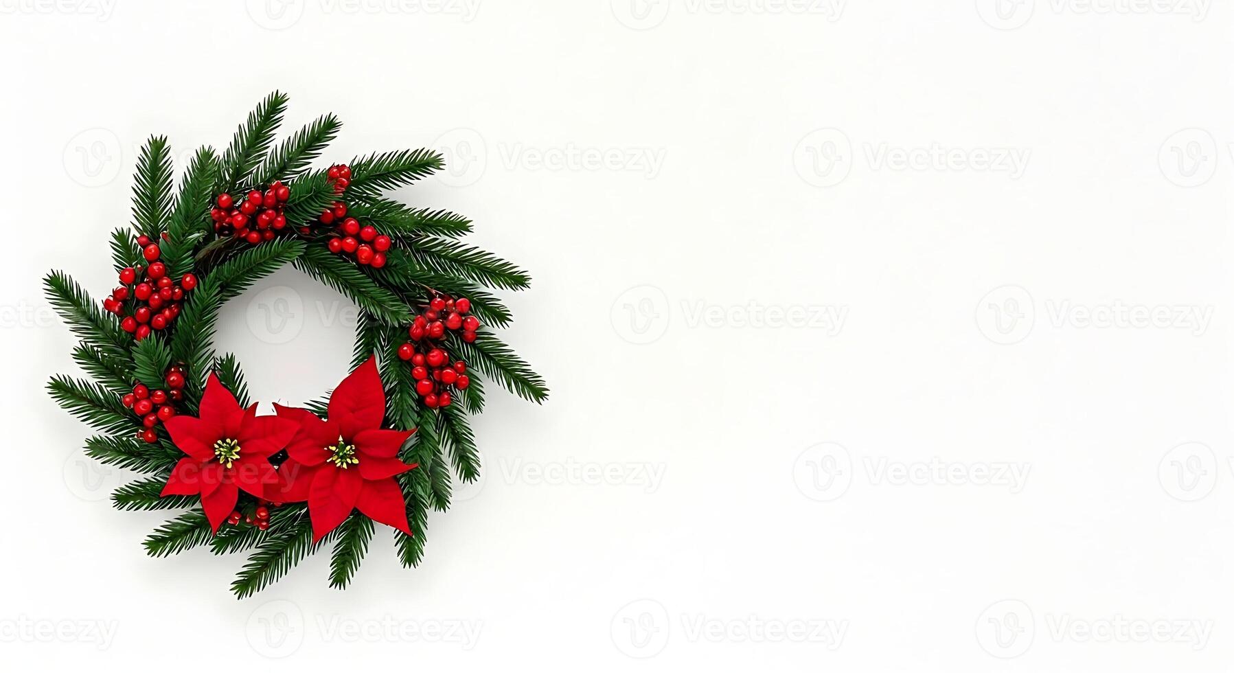 A wreath with poinsettia and berries on a white background photo