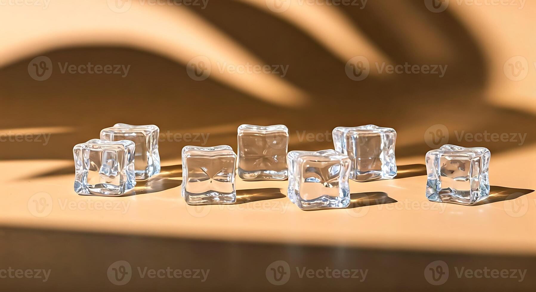 Glass Ice Cubes on Light Surface with Shadow and Warm Tone photo