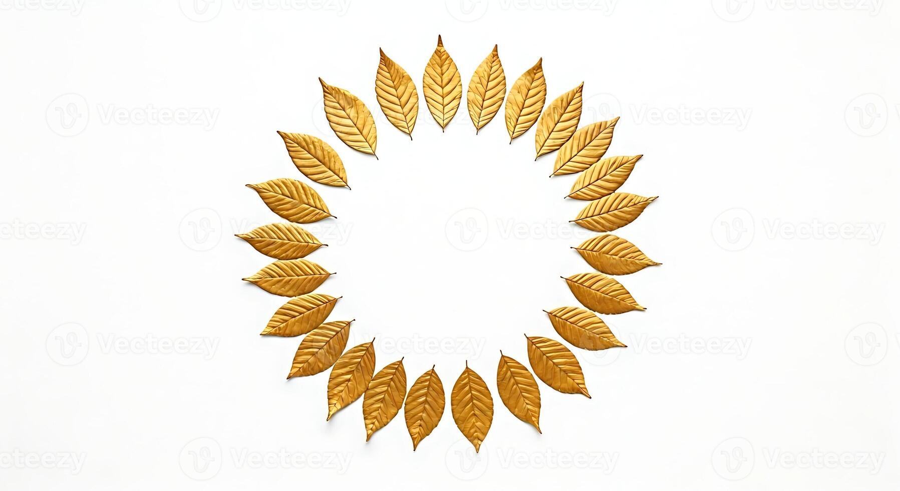 Golden Leaf Wreath on White Background for Autumn or Nature Decor photo