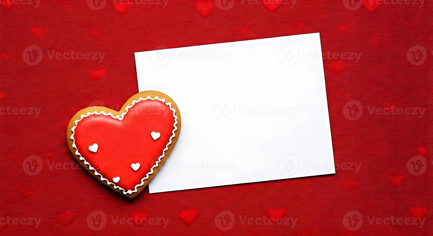 A cookie with a heart shape on a red background photo