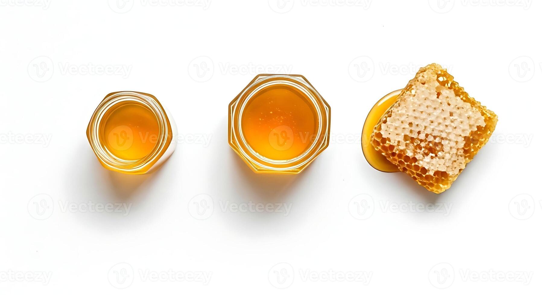 Honeycombs and honey on white background photo