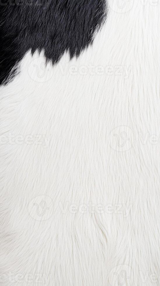 Detailed depiction of a cow's hide features a striking pattern of black and white fur textures highlighting natural beauty photo