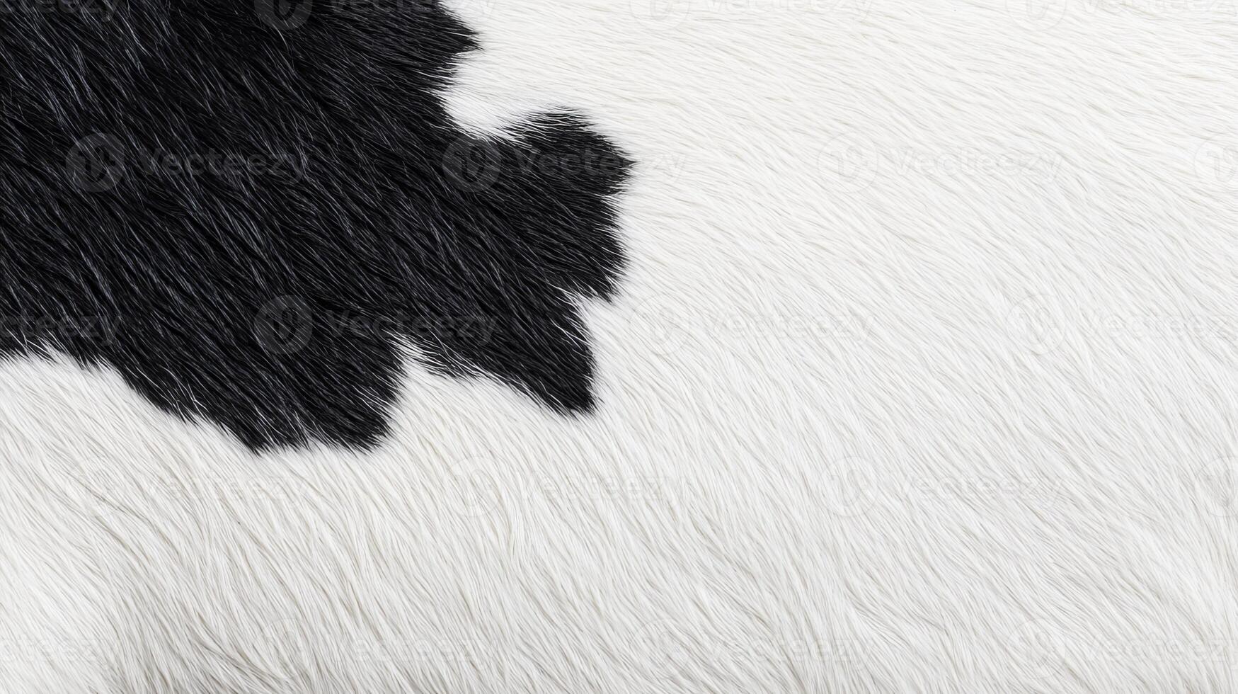 Detailed close-up reveals a soft cow hide with distinct black and white patterns, highlighting the beauty of natural textures photo