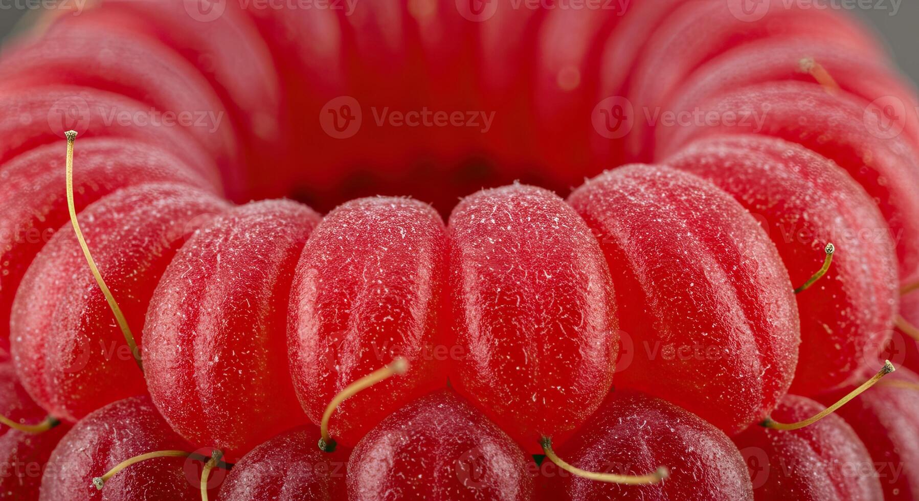 Macro close-up of a vibrant red raspberry showing detailed texture and natural beauty photo